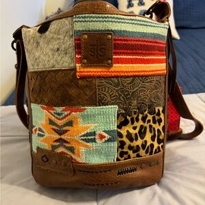 sTs Ranchwear brown leather with multi colored front crossbody bag